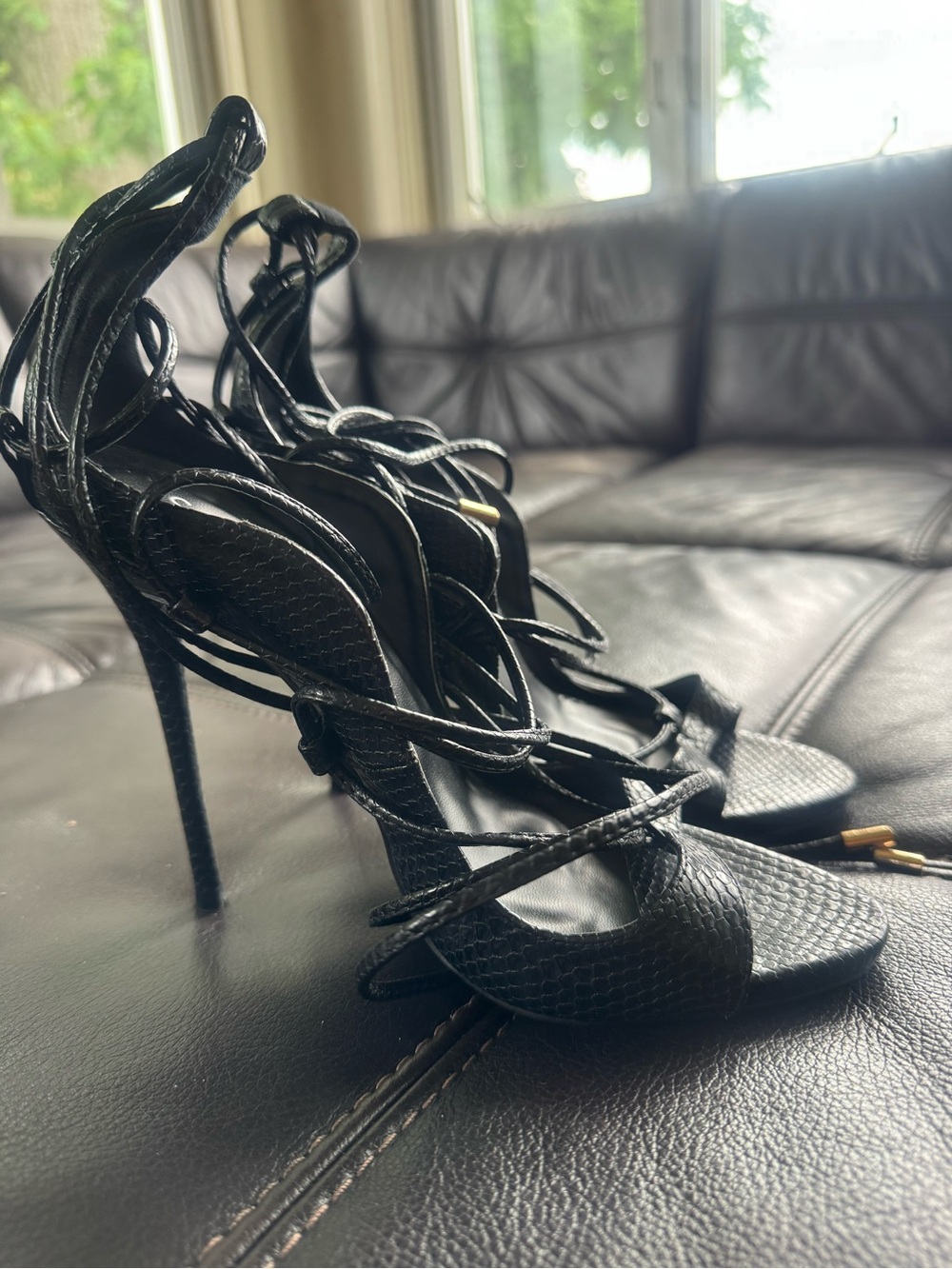 Simmi London Black Strappy Lace-Up High Heel Sandals